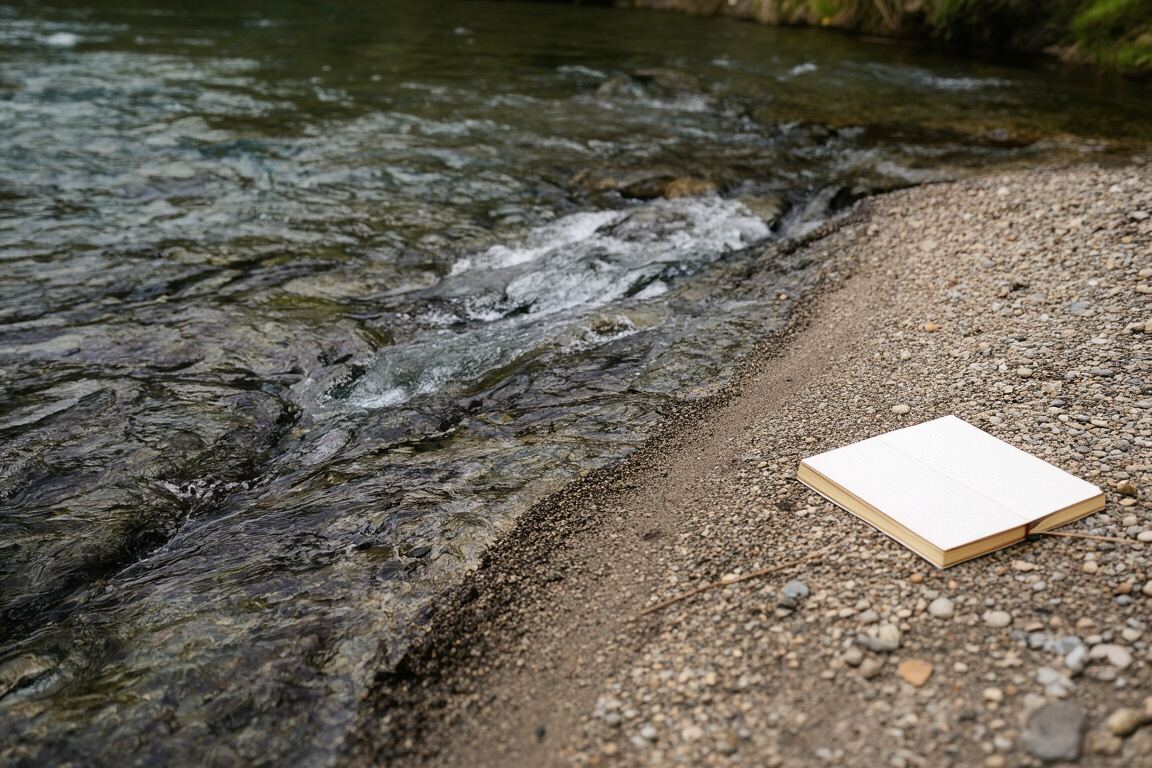Thread, feathers, and a small hook arranged across a worn tying bench, prepared for the how to read a river field note